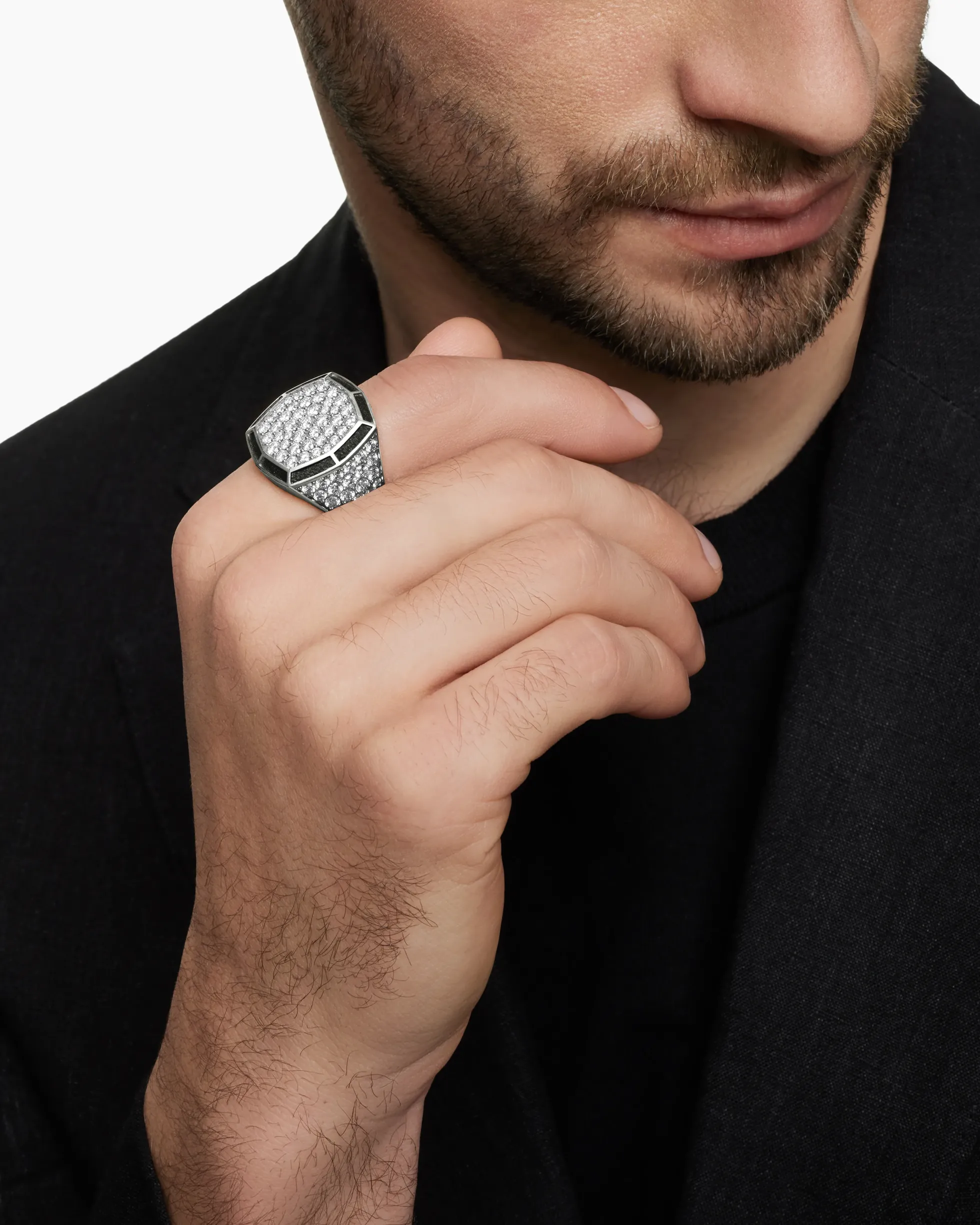 Streamline® Bold Signet Ring Sterling Silver with Diamonds, 23.4mm