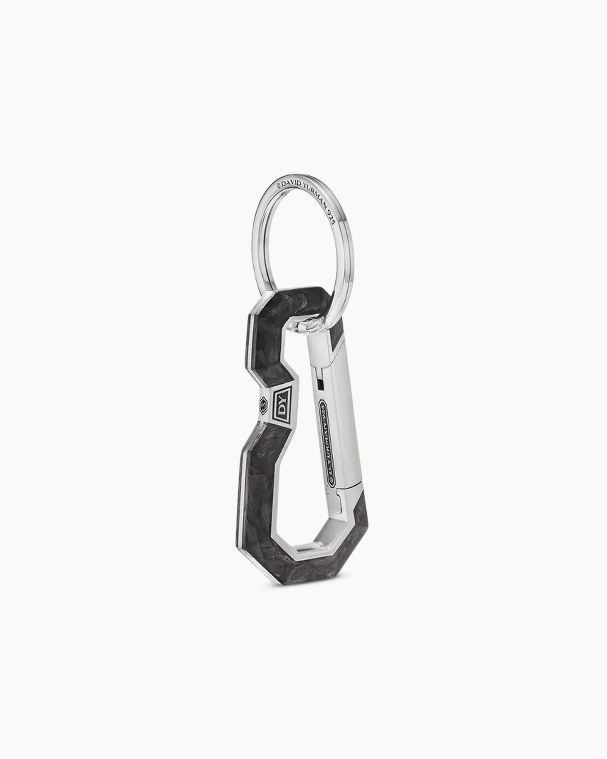 Streamline® Carabineer Keychain Sterling Silver with Forged Carbon, 57.5mm