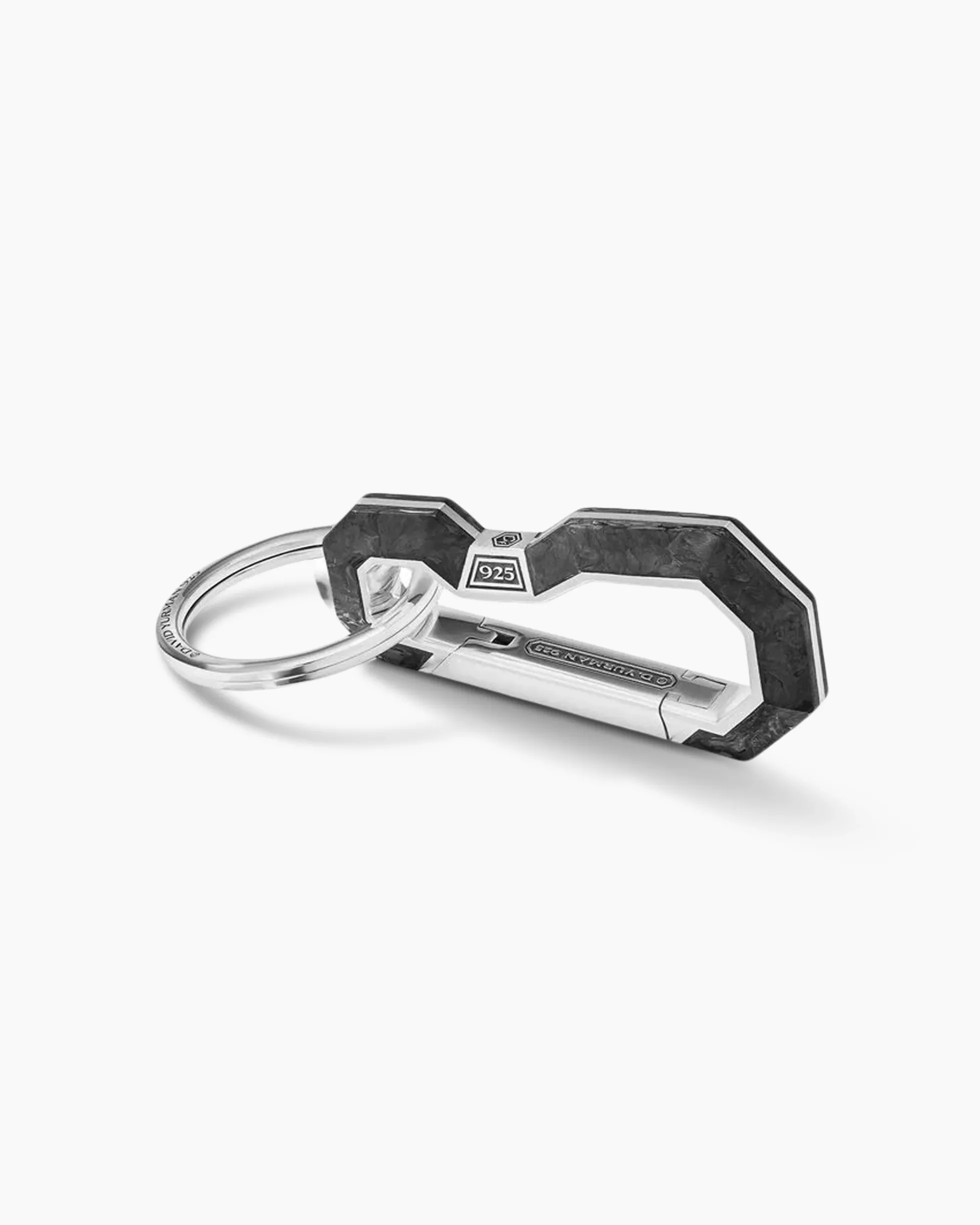 Streamline® Carabineer Keychain Sterling Silver with Forged Carbon, 57.5mm