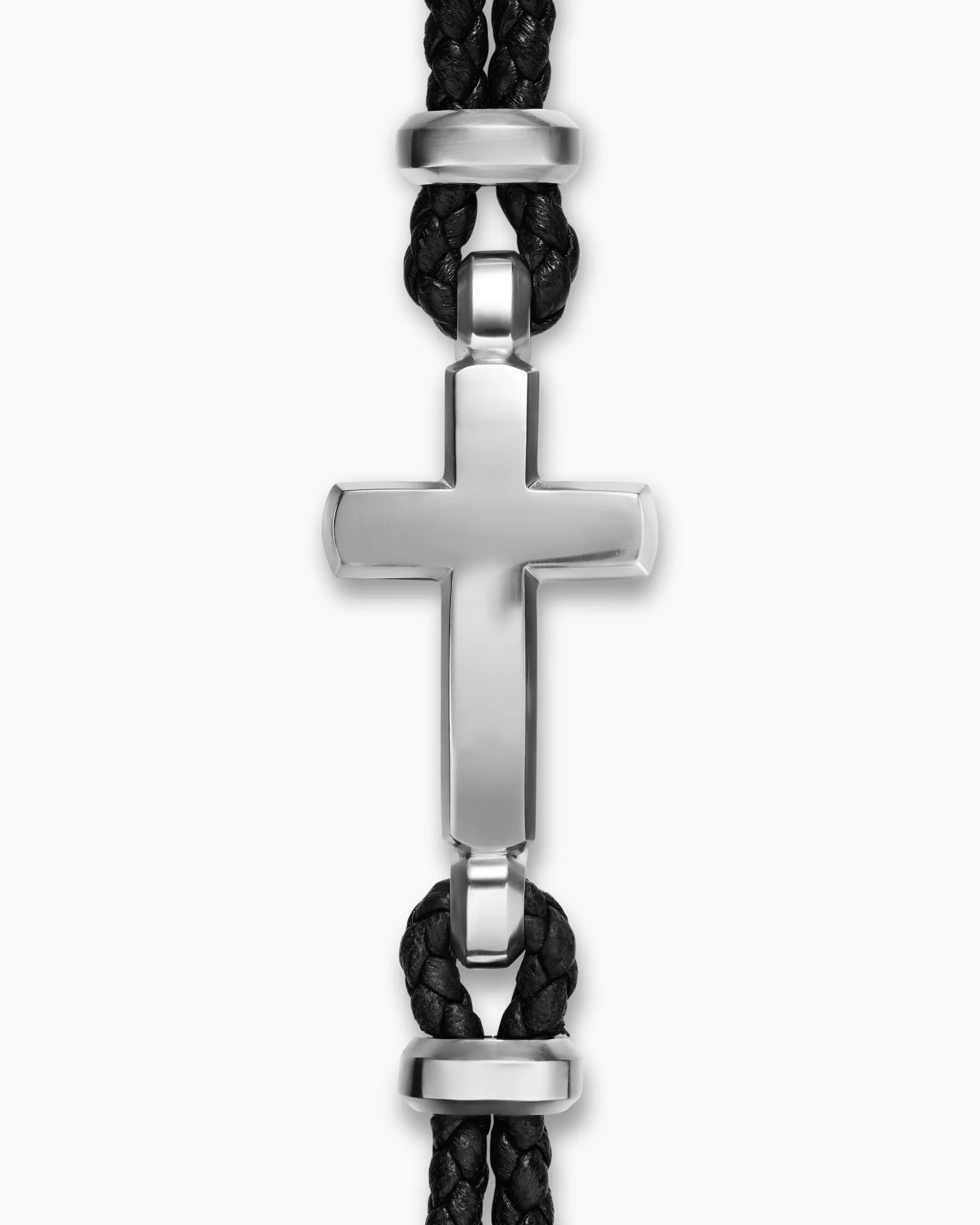 Streamline® Cross Station Bracelet Black Leather with Sterling Silver, 6mm