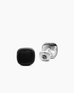 Streamline® Cushion Cufflinks Sterling Silver with Black Onyx, 17mm