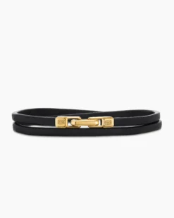 Streamline® Double Wrap Bracelet Black Leather with 18K Yellow Gold, 5.2mm
