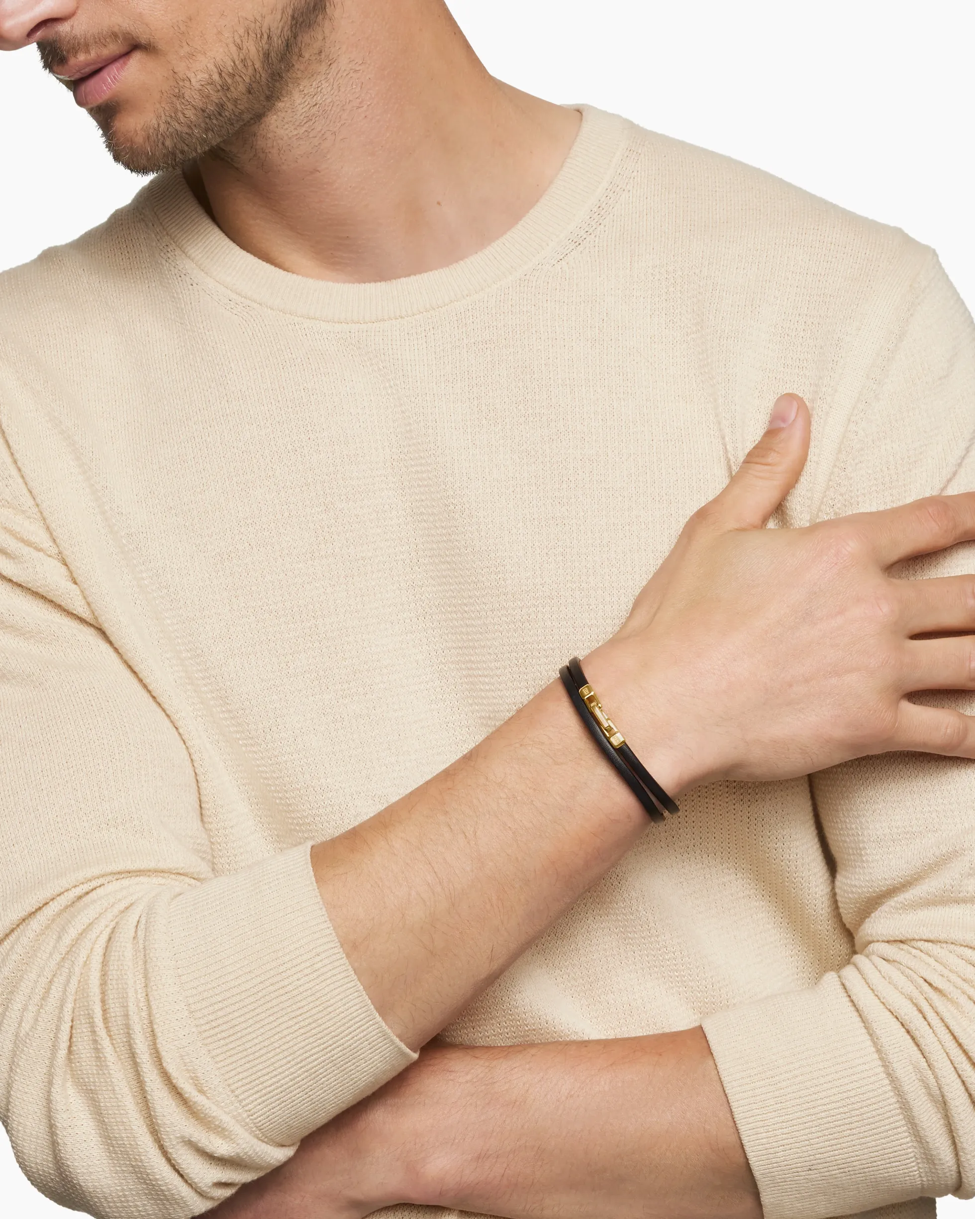 Streamline® Double Wrap Bracelet Black Leather with 18K Yellow Gold, 5.2mm