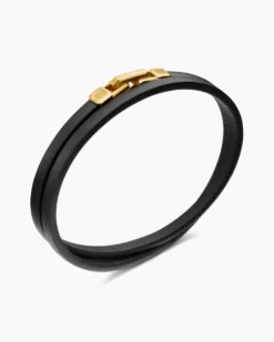 Streamline® Double Wrap Bracelet Black Leather with 18K Yellow Gold, 5.2mm