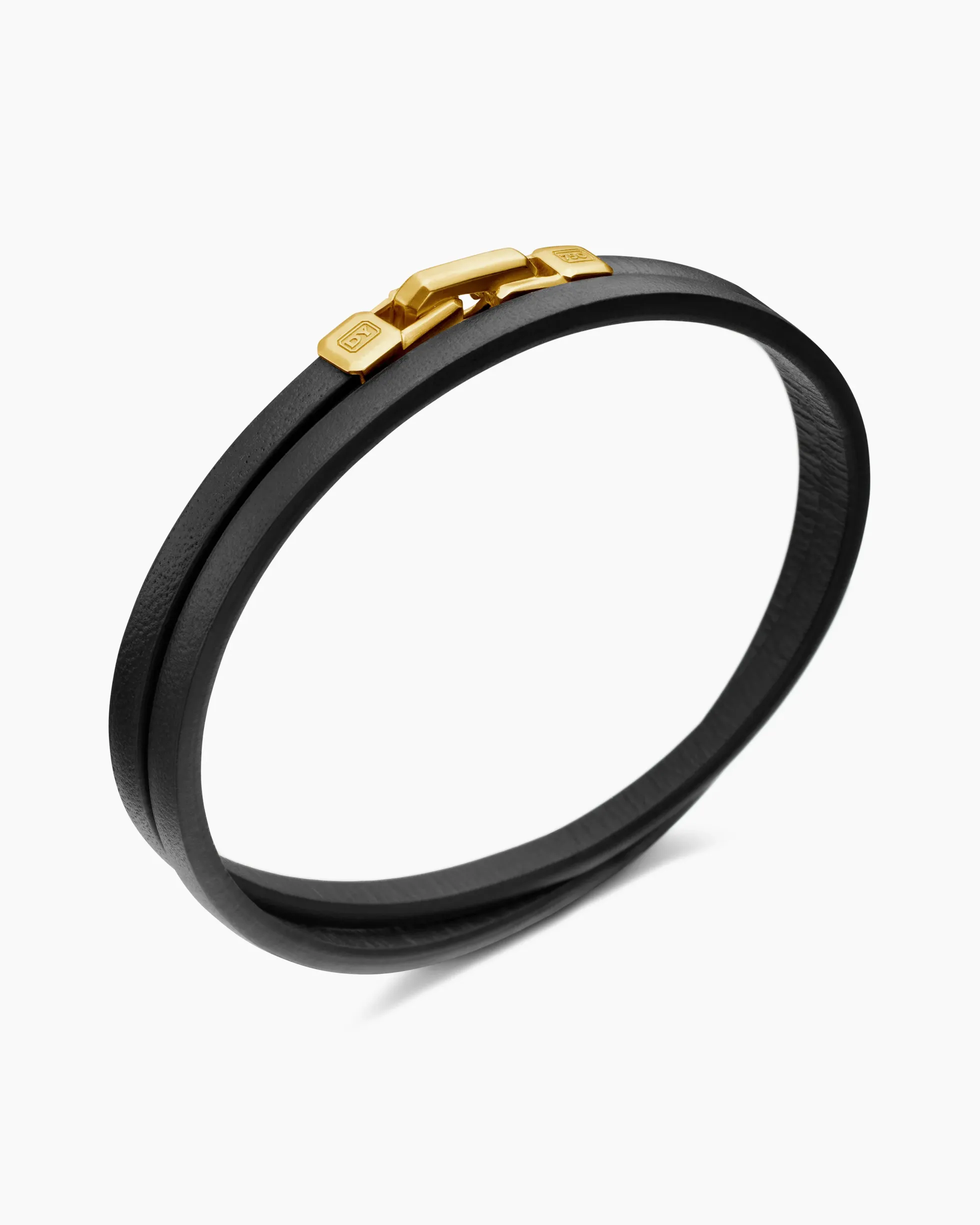 Streamline® Double Wrap Bracelet Black Leather with 18K Yellow Gold, 5.2mm
