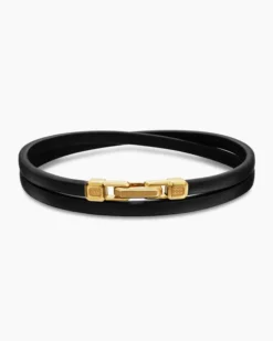 Streamline® Double Wrap Bracelet Black Leather with 18K Yellow Gold, 5.2mm