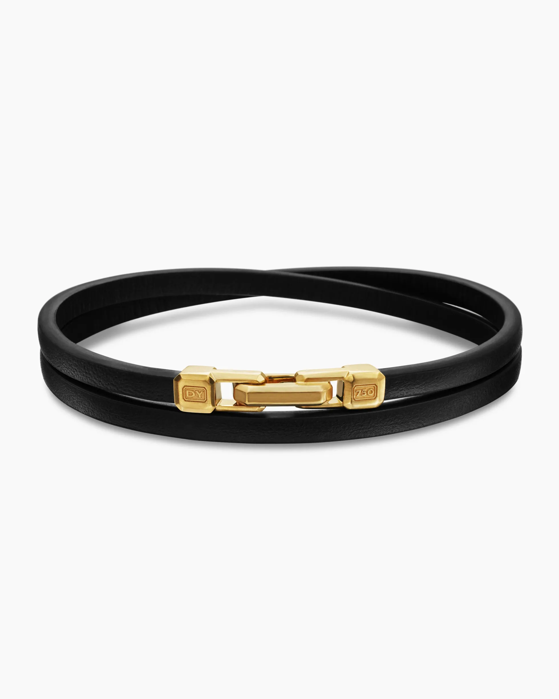 Streamline® Double Wrap Bracelet Black Leather with 18K Yellow Gold, 5.2mm