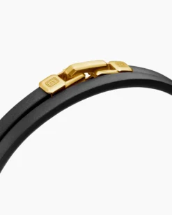 Streamline® Double Wrap Bracelet Black Leather with 18K Yellow Gold, 5.2mm