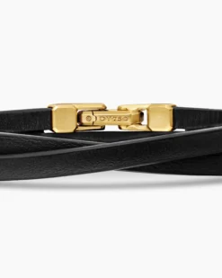 Streamline® Double Wrap Bracelet Black Leather with 18K Yellow Gold, 5.2mm