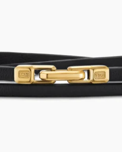 Streamline® Double Wrap Bracelet Black Leather with 18K Yellow Gold, 5.2mm