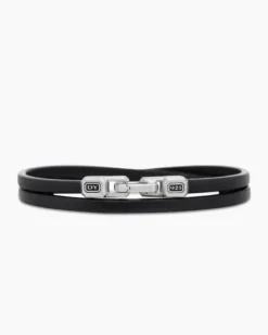 Streamline® Double Wrap Bracelet Black Leather with Sterling Silver, 5.2mm