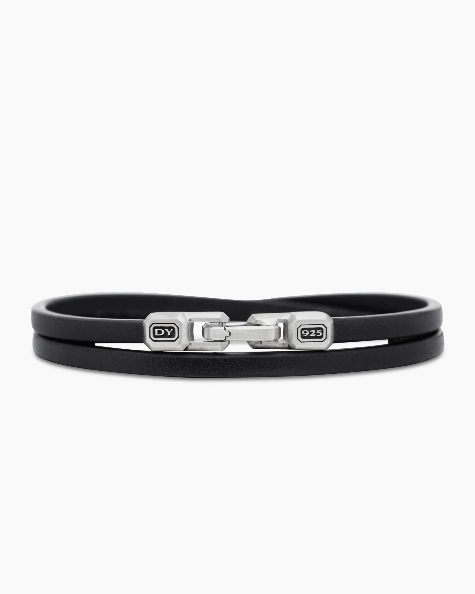 Streamline® Double Wrap Bracelet Black Leather with Sterling Silver, 5.2mm