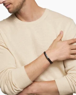 Streamline® Double Wrap Bracelet Black Leather with Sterling Silver, 5.2mm
