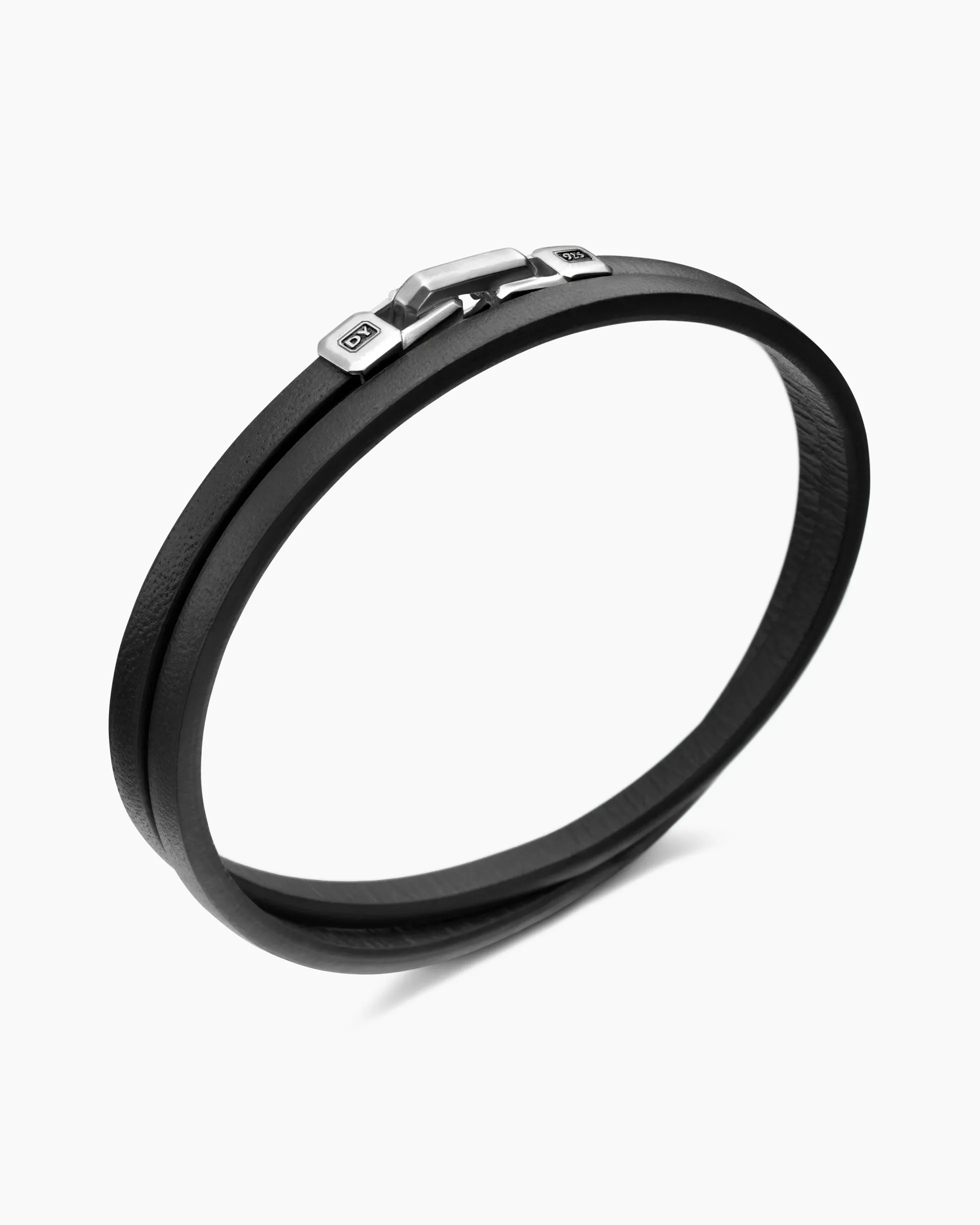 Streamline® Double Wrap Bracelet Black Leather with Sterling Silver, 5.2mm