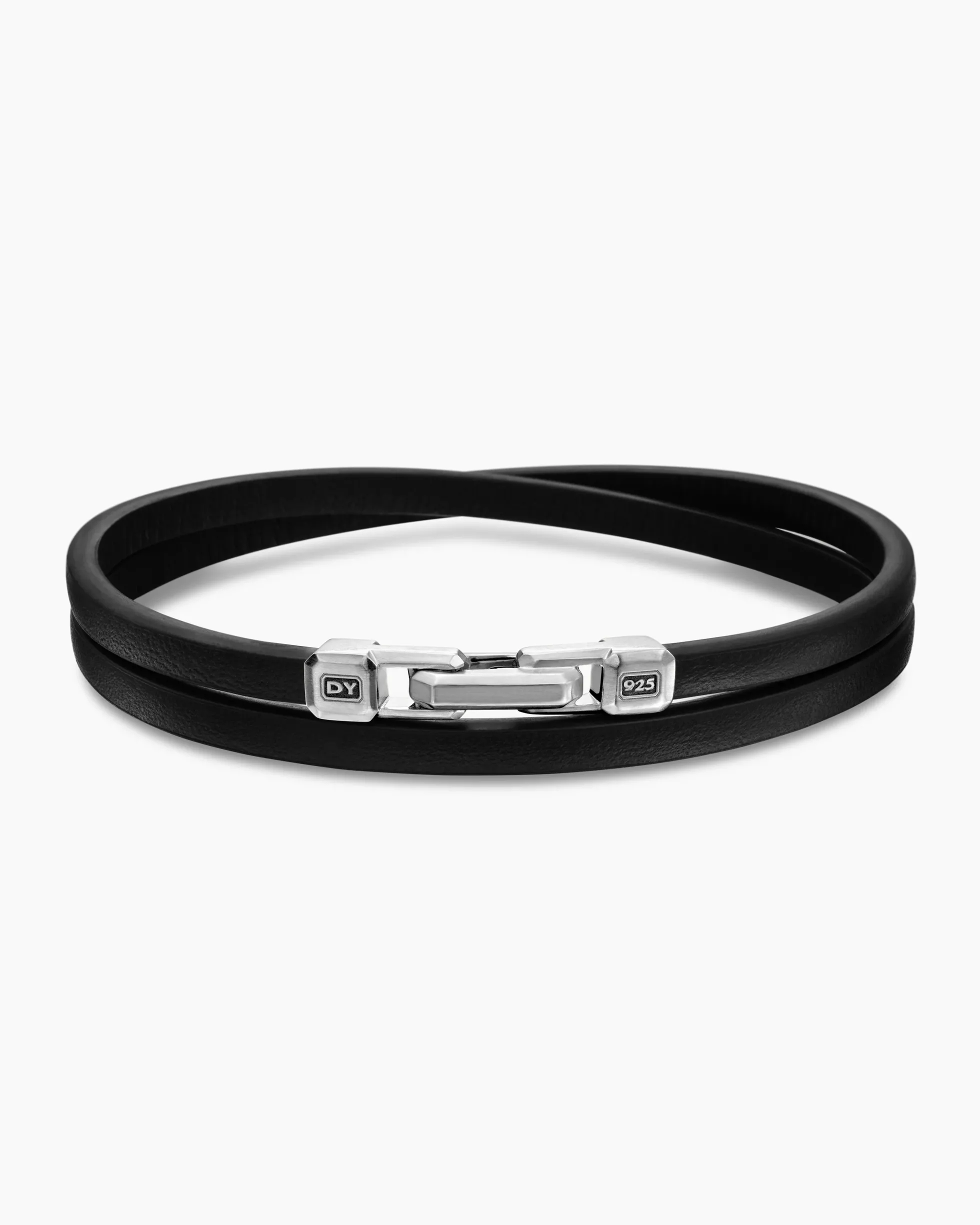 Streamline® Double Wrap Bracelet Black Leather with Sterling Silver, 5.2mm