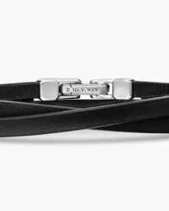 Streamline® Double Wrap Bracelet Black Leather with Sterling Silver, 5.2mm