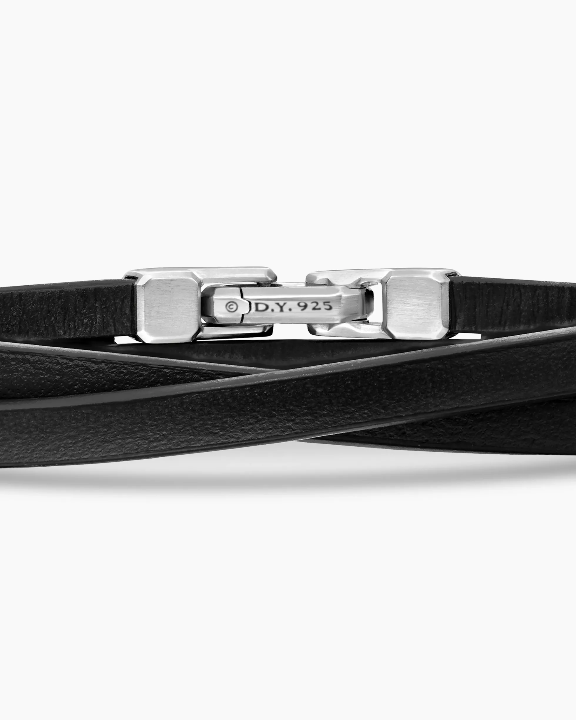 Streamline® Double Wrap Bracelet Black Leather with Sterling Silver, 5.2mm