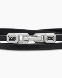Streamline® Double Wrap Bracelet Black Leather with Sterling Silver, 5.2mm