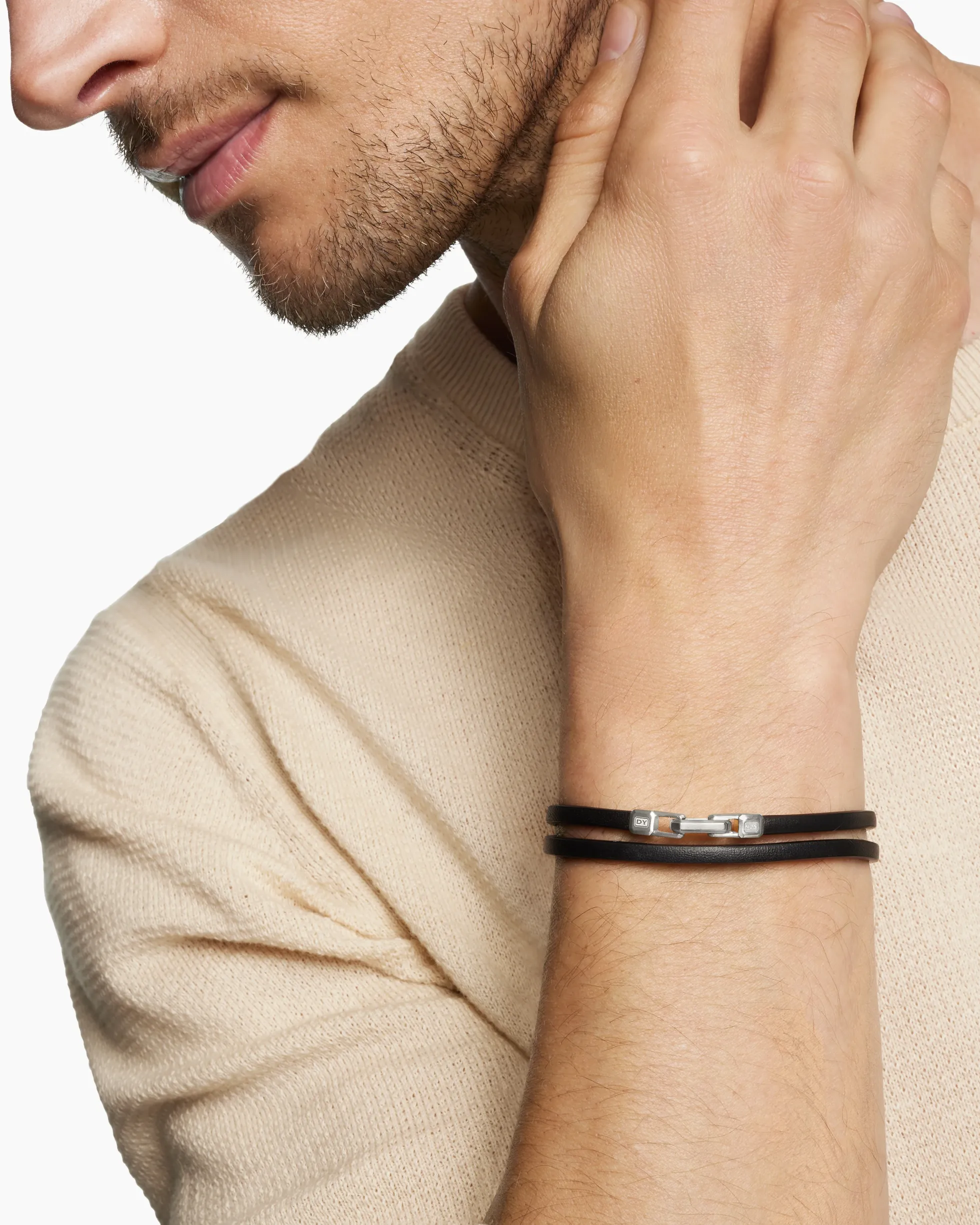 Streamline® Double Wrap Bracelet Black Leather with Sterling Silver, 5.2mm