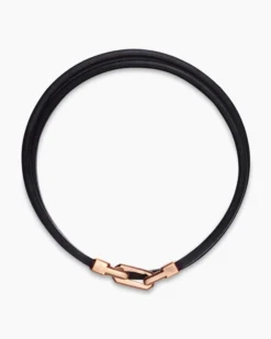 Streamline® Double Wrap Bracelet Black Leather with 18K Rose Gold, 5.2mm