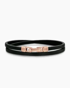 Streamline® Double Wrap Bracelet Black Leather with 18K Rose Gold, 5.2mm