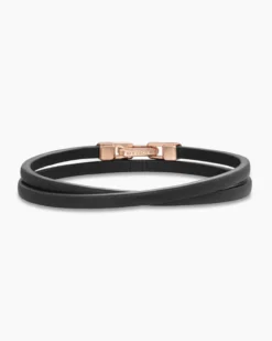 Streamline® Double Wrap Bracelet Black Leather with 18K Rose Gold, 5.2mm