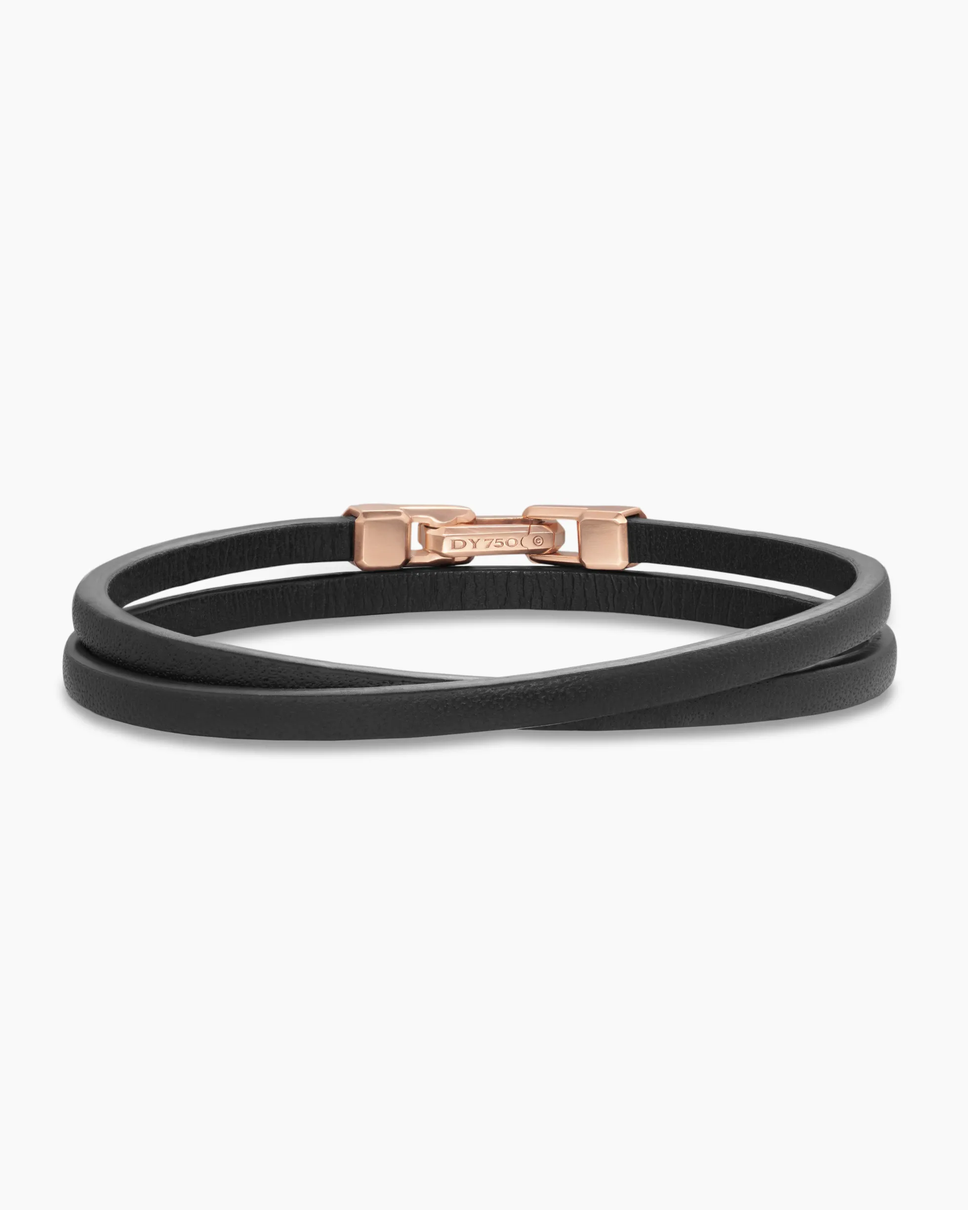 Streamline® Double Wrap Bracelet Black Leather with 18K Rose Gold, 5.2mm