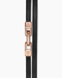 Streamline® Double Wrap Bracelet Black Leather with 18K Rose Gold, 5.2mm