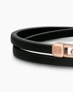 Streamline® Double Wrap Bracelet Black Leather with 18K Rose Gold, 5.2mm