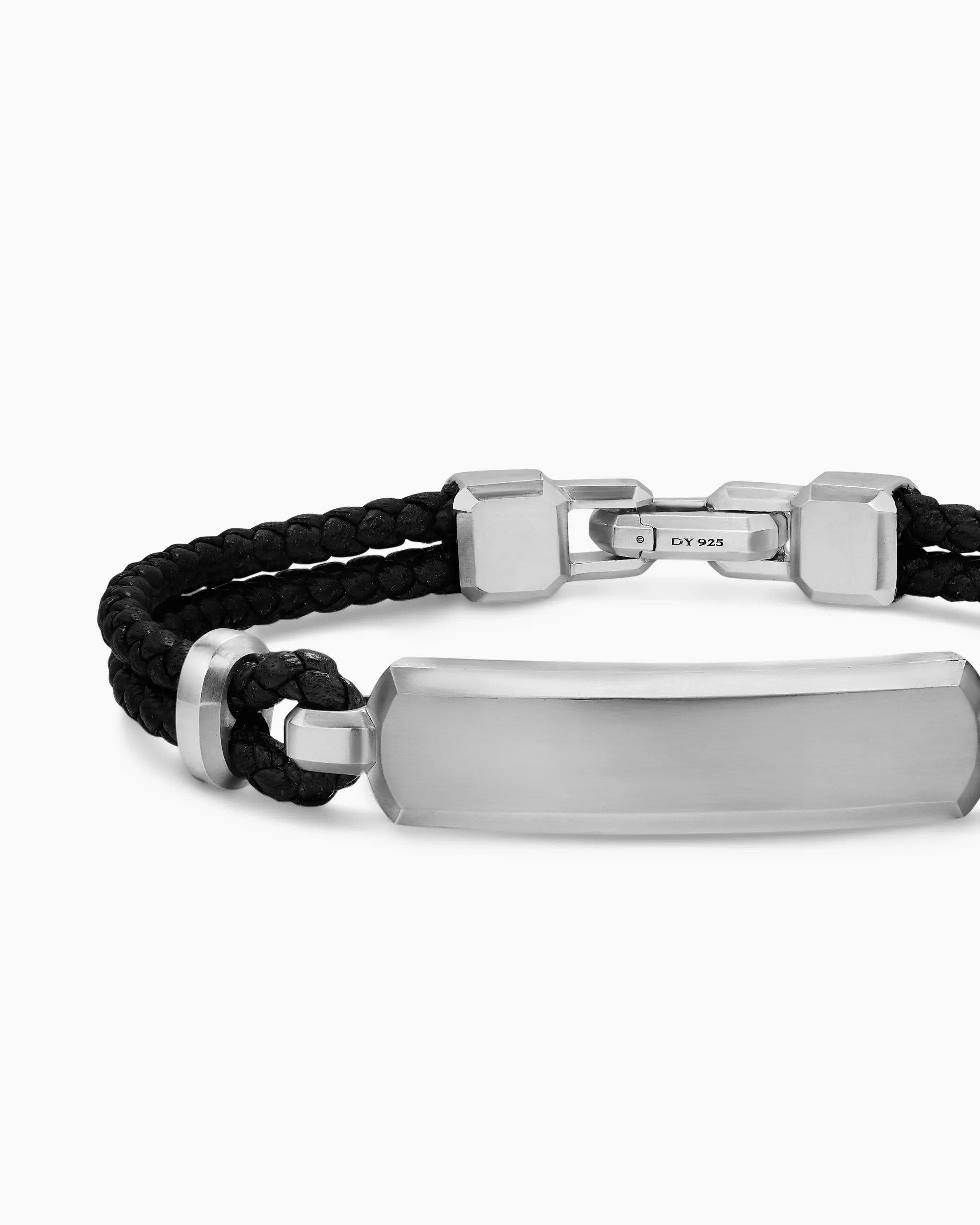Streamline® ID Bar Bracelet Black Leather with Sterling Silver, 6mm