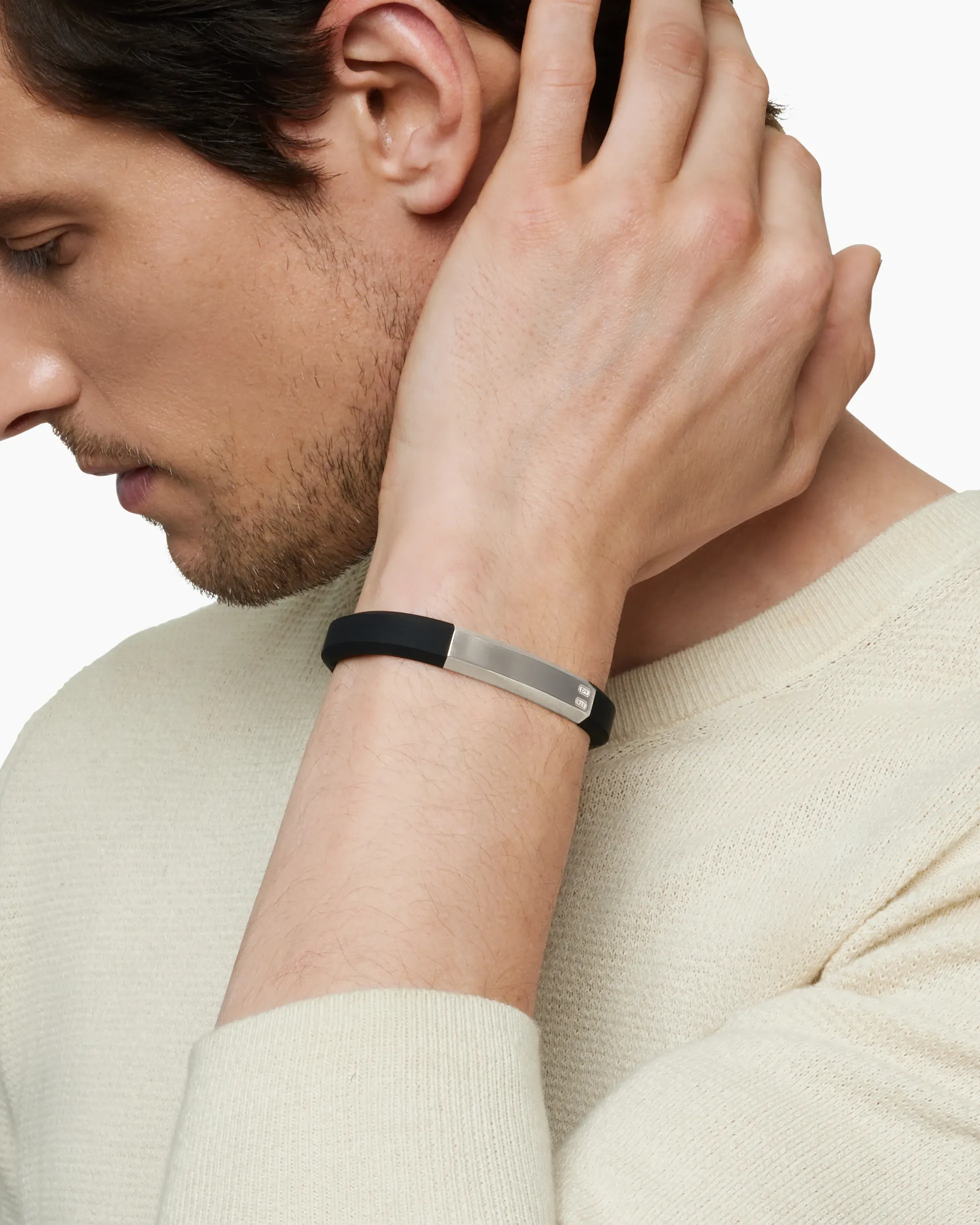 Streamline® ID Bracelet Black Rubber with Sterling Silver, 8mm