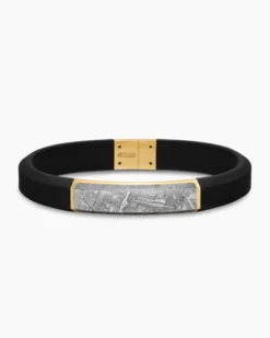 Streamline® ID Bracelet Black Rubber with Meteorite and 18K Yellow Gold, 10mm