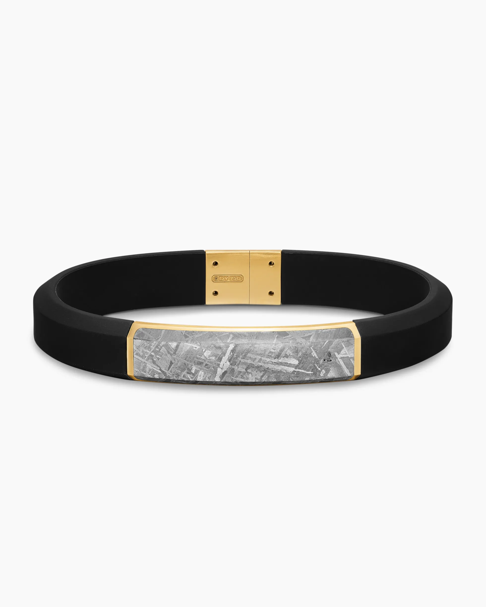 Streamline® ID Bracelet Black Rubber with Meteorite and 18K Yellow Gold, 10mm