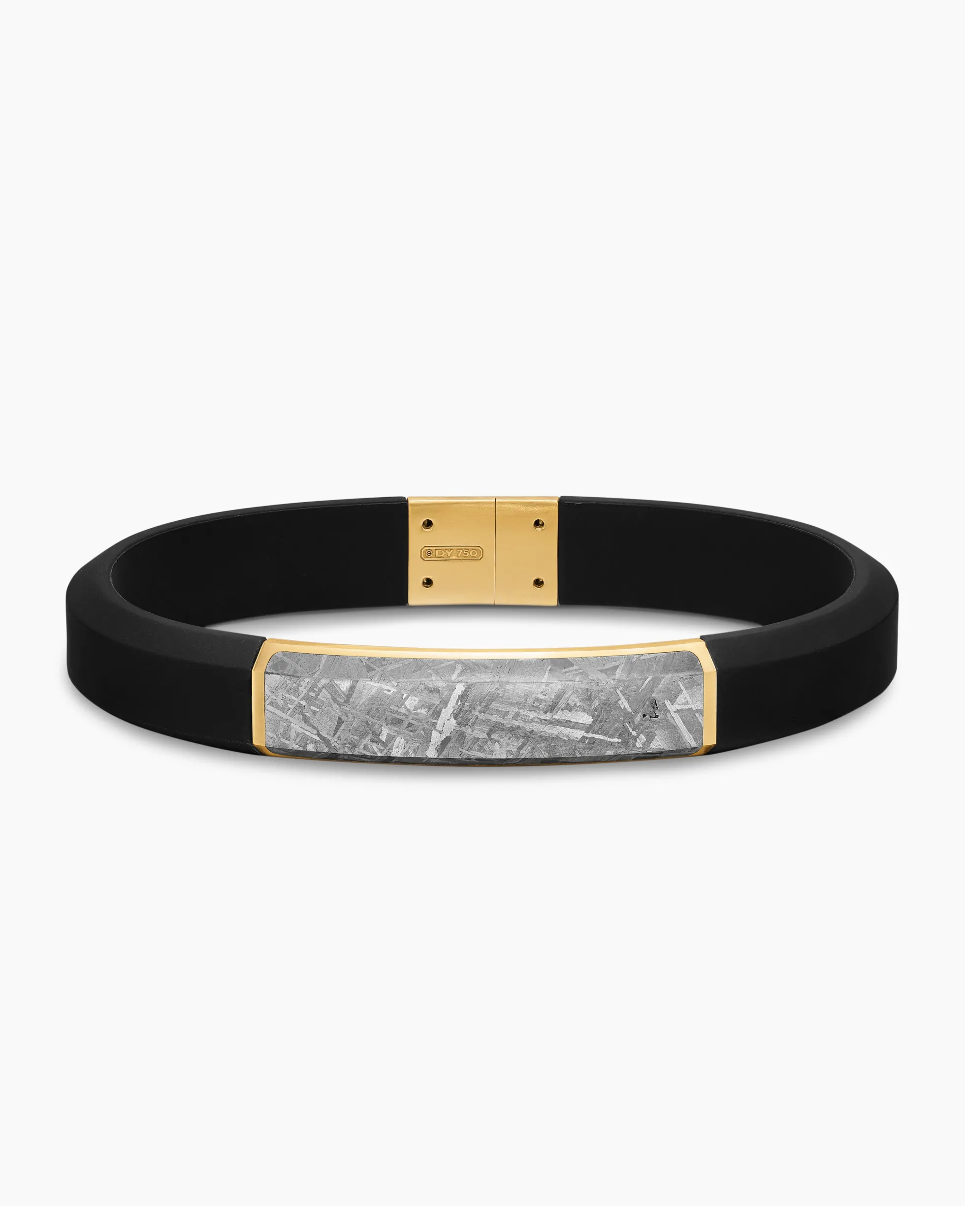 Streamline® ID Bracelet Black Rubber with Meteorite and 18K Yellow Gold, 10mm