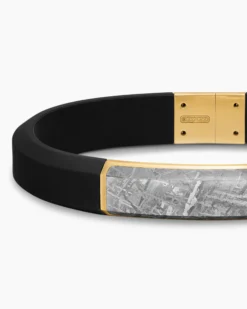 Streamline® ID Bracelet Black Rubber with Meteorite and 18K Yellow Gold, 10mm