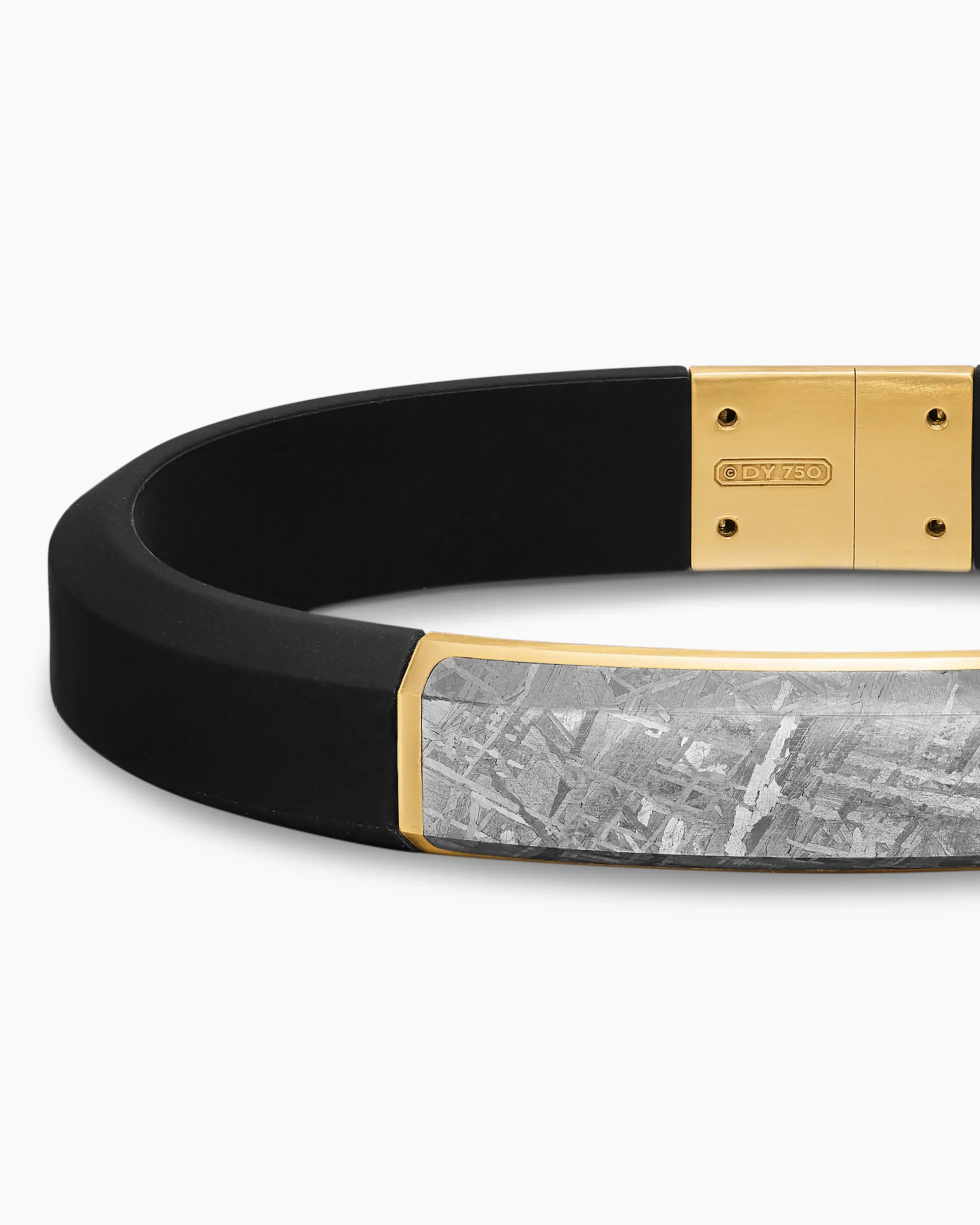 Streamline® ID Bracelet Black Rubber with Meteorite and 18K Yellow Gold, 10mm