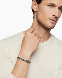 Streamline® Link Bracelet Sterling Silver with Black Diamonds, 7.5mm