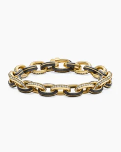 Streamline® Oval Link Bracelet 18K Yellow Gold with Forged Carbon and Diamonds, 10.8mm