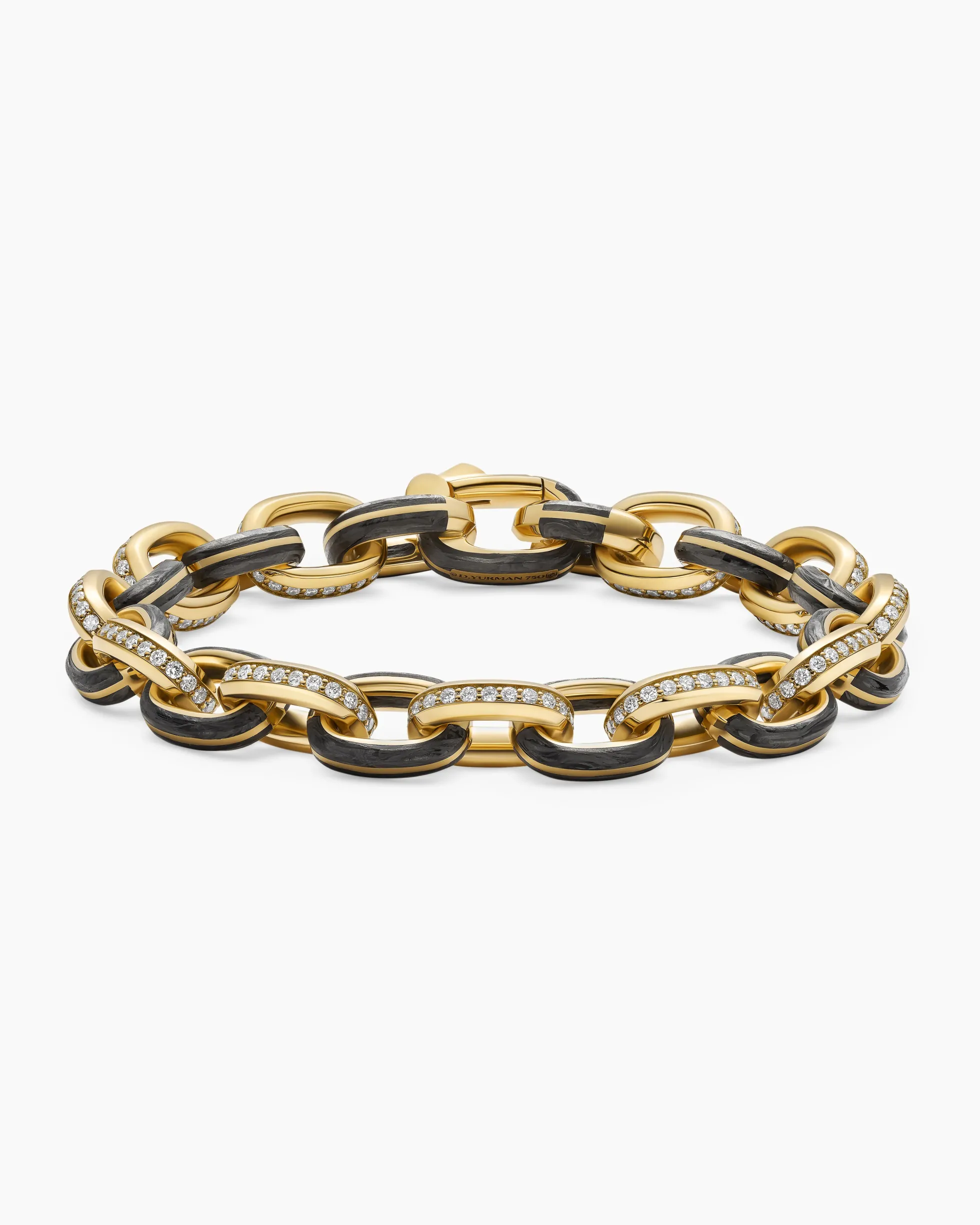 Streamline® Oval Link Bracelet 18K Yellow Gold with Forged Carbon and Diamonds, 10.8mm