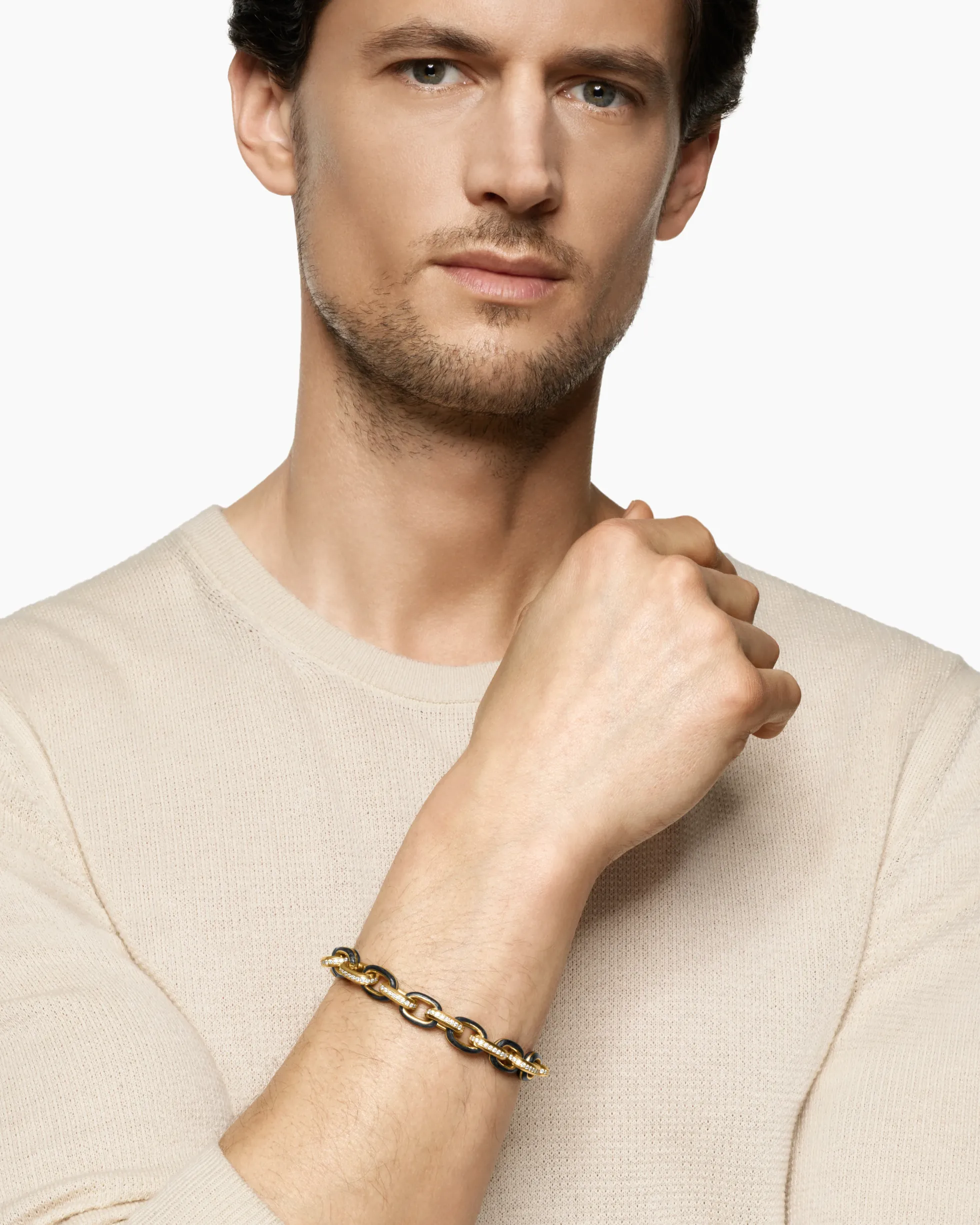 Streamline® Oval Link Bracelet 18K Yellow Gold with Forged Carbon and Diamonds, 10.8mm