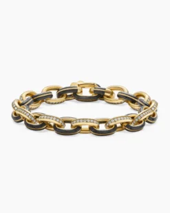 Streamline® Oval Link Bracelet 18K Yellow Gold with Forged Carbon and Diamonds, 10.8mm
