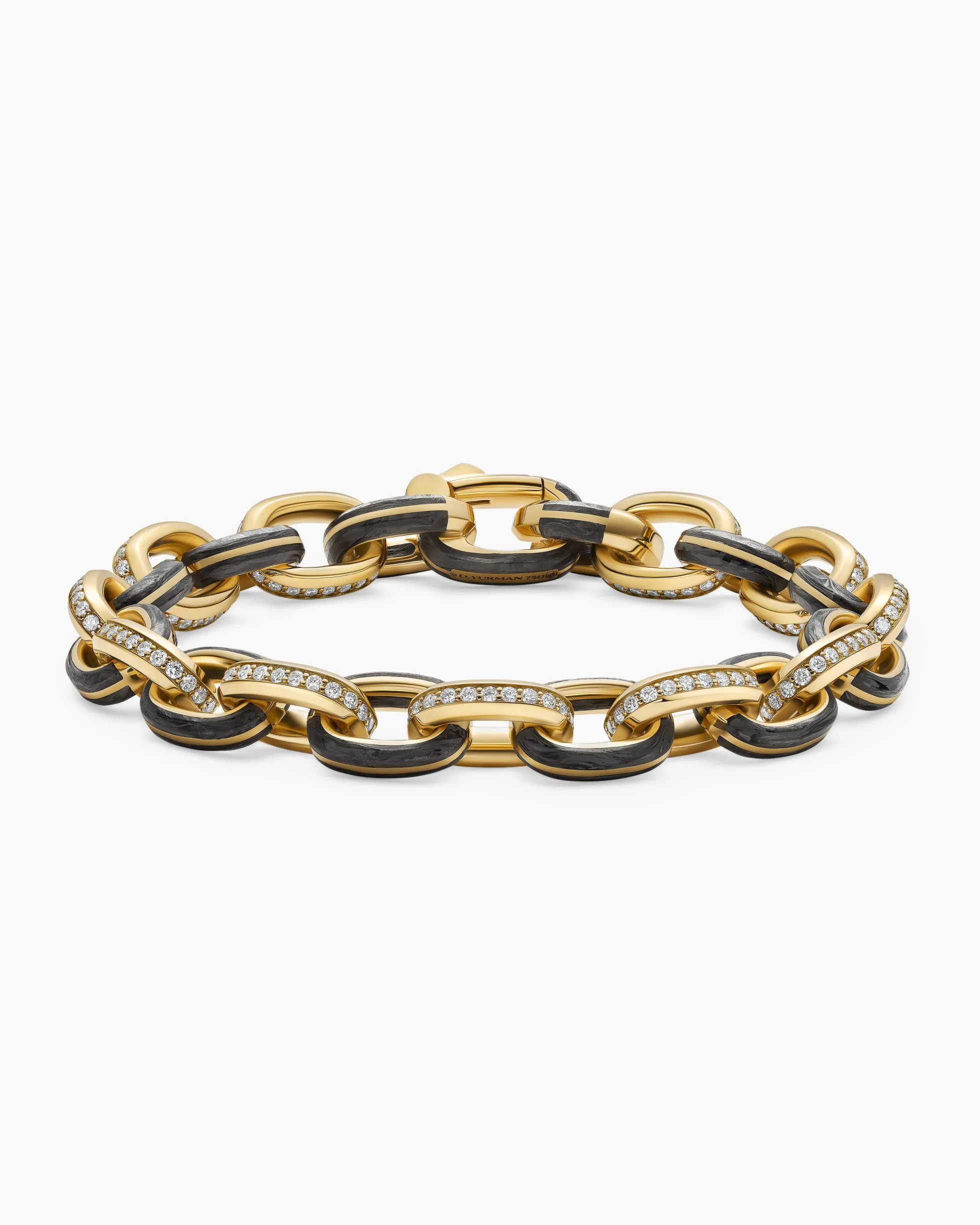 Streamline® Oval Link Bracelet 18K Yellow Gold with Forged Carbon and Diamonds, 10.8mm