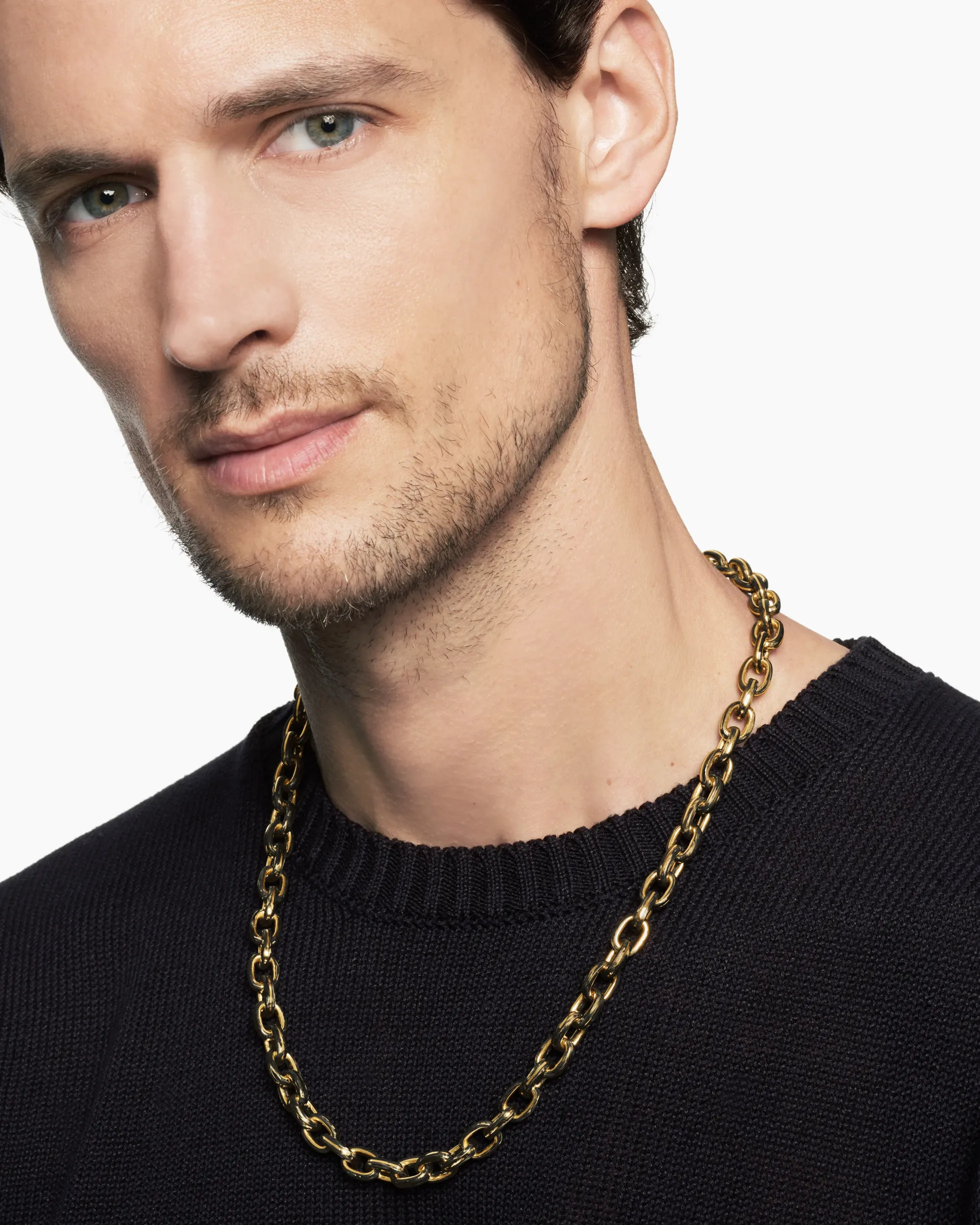 Streamline® Oval Link Necklace 18K Yellow Gold with Forged Carbon, 8.5mm