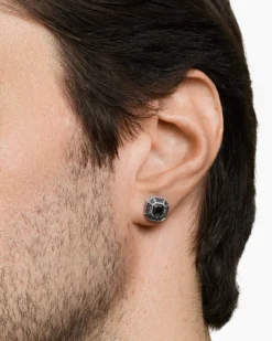 Streamline® Pavé Stud Earring Sterling Silver with Black Diamonds, 10mm