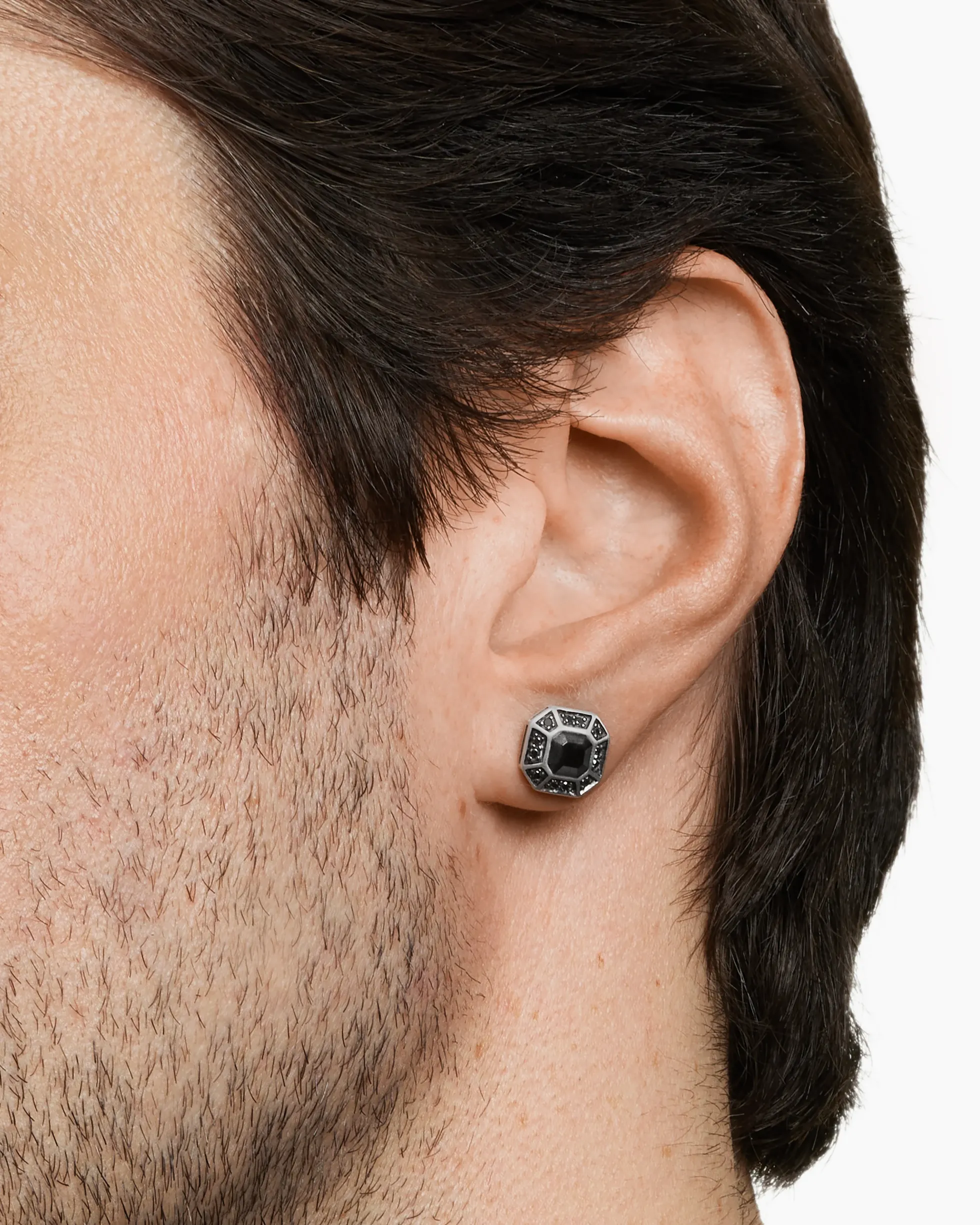 Streamline® Pavé Stud Earring Sterling Silver with Black Diamonds, 10mm