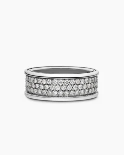 Streamline® Pavé Three Row Band Ring Sterling Silver with Diamonds, 8.5mm