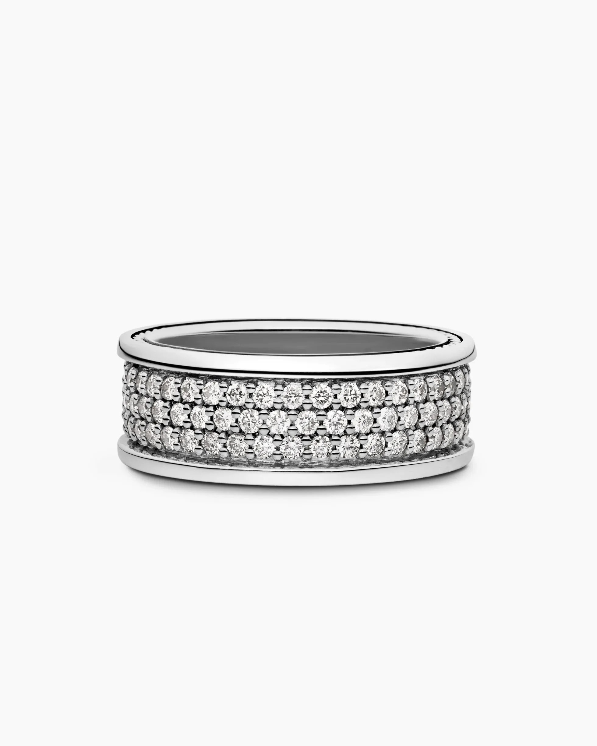 Streamline® Pavé Three Row Band Ring Sterling Silver with Diamonds, 8.5mm