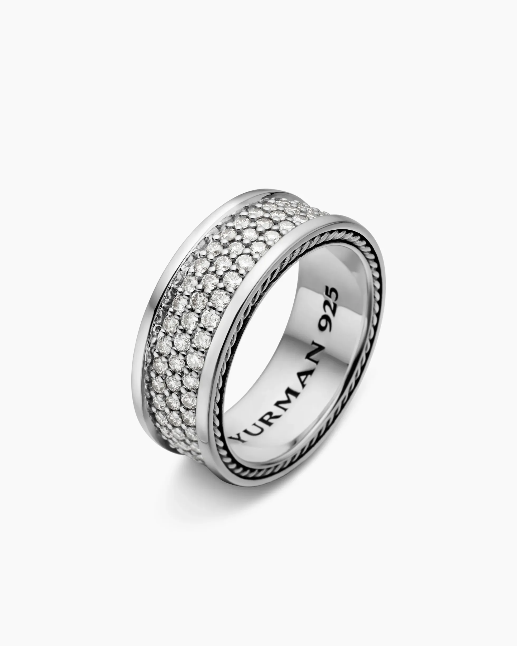Streamline® Pavé Three Row Band Ring Sterling Silver with Diamonds, 8.5mm