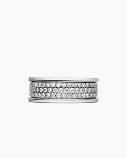Streamline® Pavé Three Row Band Ring Sterling Silver with Diamonds, 8.5mm