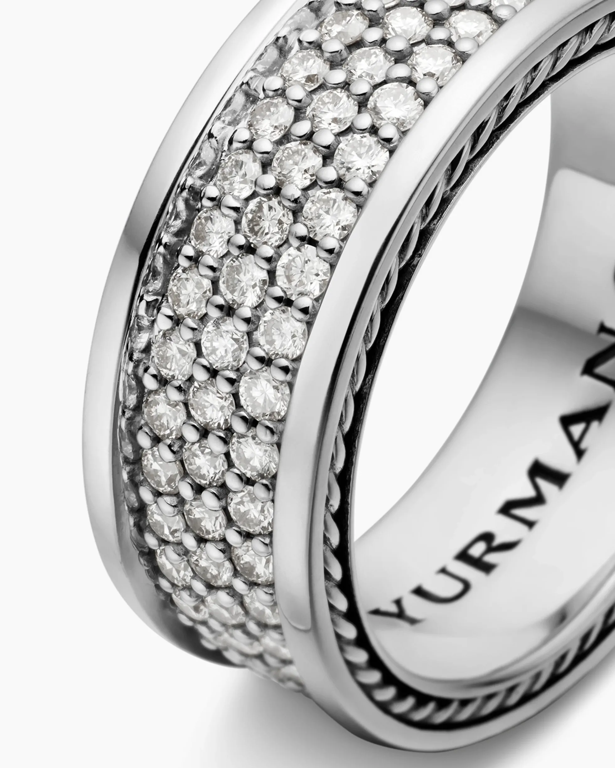 Streamline® Pavé Three Row Band Ring Sterling Silver with Diamonds, 8.5mm